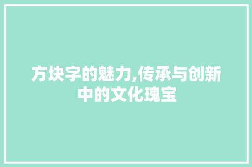 方块字的魅力,传承与创新中的文化瑰宝