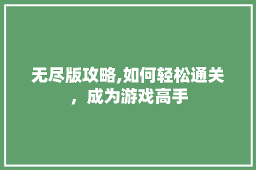 无尽版攻略,如何轻松通关，成为游戏高手