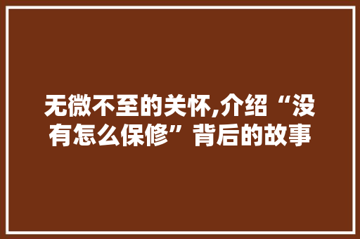 无微不至的关怀,介绍“没有怎么保修”背后的故事