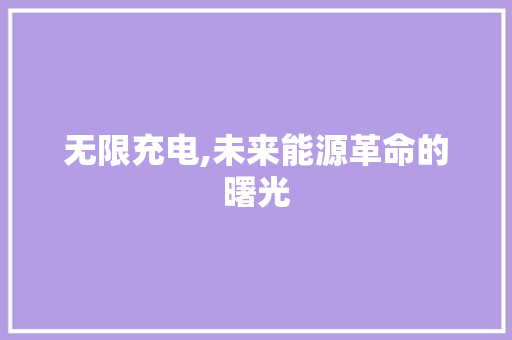 无限充电,未来能源革命的曙光 服务器/数据库