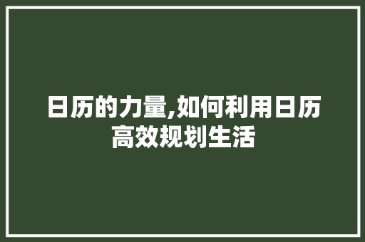 日历的力量,如何利用日历高效规划生活 Web前端