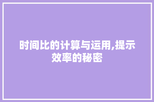 时间比的计算与运用,提示效率的秘密