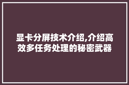 显卡分屏技术介绍,介绍高效多任务处理的秘密武器