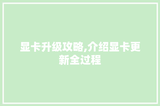 显卡升级攻略,介绍显卡更新全过程 Web前端