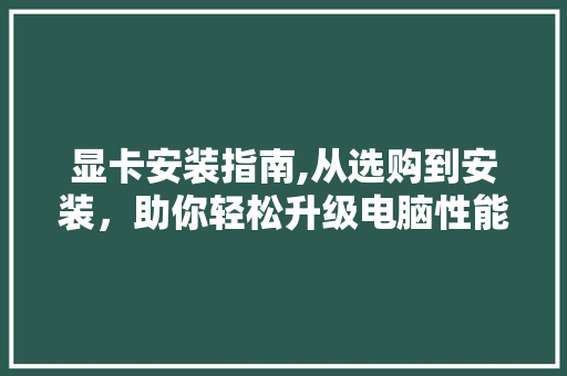 显卡安装指南,从选购到安装，助你轻松升级电脑性能
