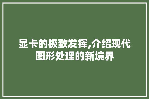显卡的极致发挥,介绍现代图形处理的新境界