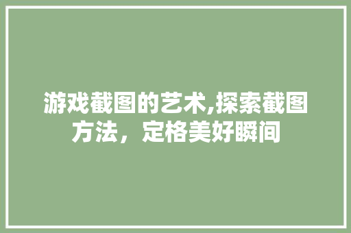 游戏截图的艺术,探索截图方法，定格美好瞬间 友链在线