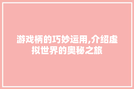 游戏柄的巧妙运用,介绍虚拟世界的奥秘之旅