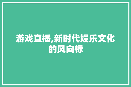 游戏直播,新时代娱乐文化的风向标 SEO教程