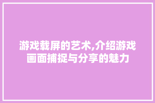 游戏载屏的艺术,介绍游戏画面捕捉与分享的魅力