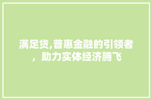 满足贷,普惠金融的引领者，助力实体经济腾飞