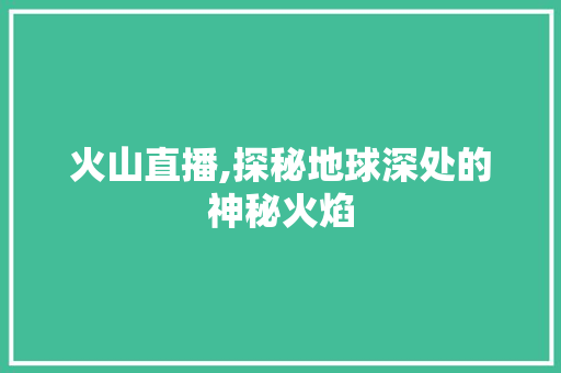 火山直播,探秘地球深处的神秘火焰 友链在线