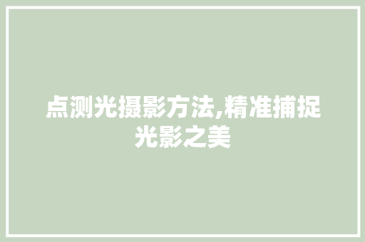 点测光摄影方法,精准捕捉光影之美 SEO教程