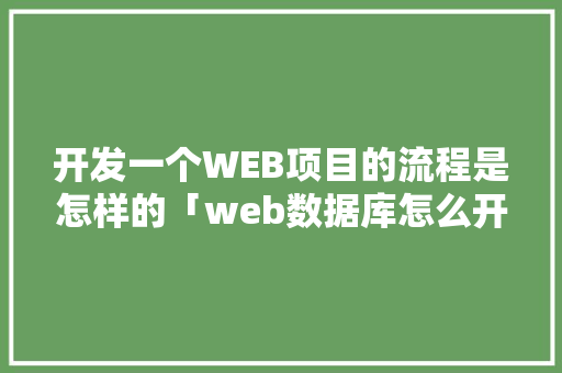 开发一个WEB项目的流程是怎样的「web数据库怎么开发的」 开发一个WEB项目的流程是怎样的「web数据库怎么开发的」 建站教程