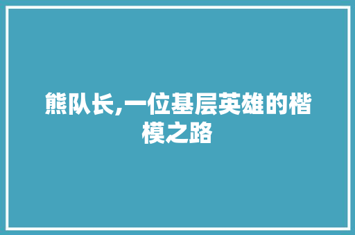 熊队长,一位基层英雄的楷模之路
