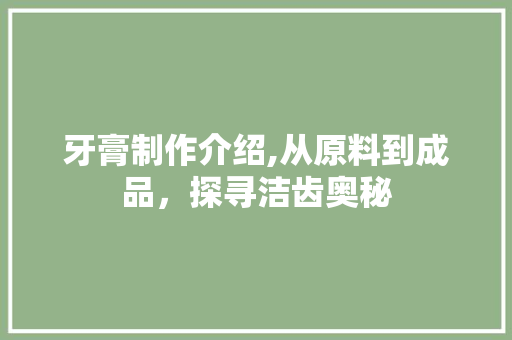 牙膏制作介绍,从原料到成品，探寻洁齿奥秘