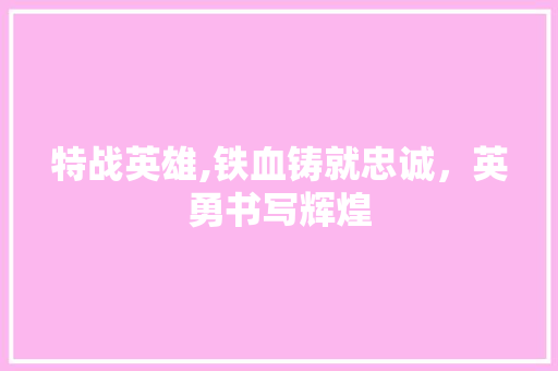 特战英雄,铁血铸就忠诚，英勇书写辉煌
