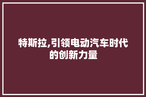 特斯拉,引领电动汽车时代的创新力量