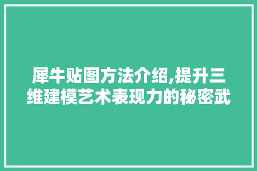 犀牛贴图方法介绍,提升三维建模艺术表现力的秘密武器