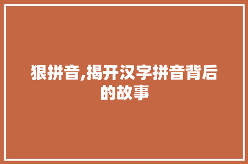 狠拼音,揭开汉字拼音背后的故事