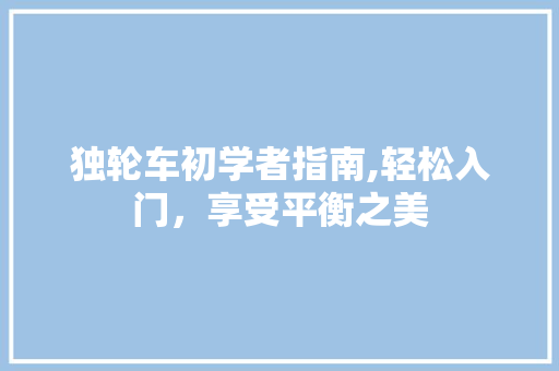 独轮车初学者指南,轻松入门，享受平衡之美