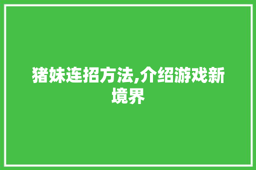 猪妹连招方法,介绍游戏新境界