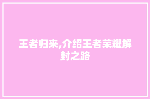 王者归来,介绍王者荣耀解封之路