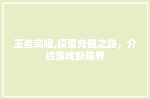 王者荣耀,探索充值之路，介绍游戏新境界 友链在线