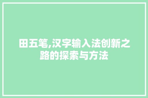 田五笔,汉字输入法创新之路的探索与方法