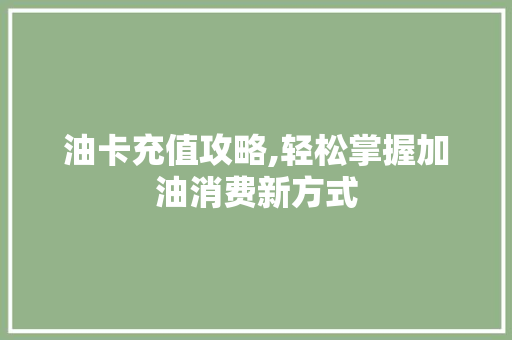 油卡充值攻略,轻松掌握加油消费新方式 服务器/数据库