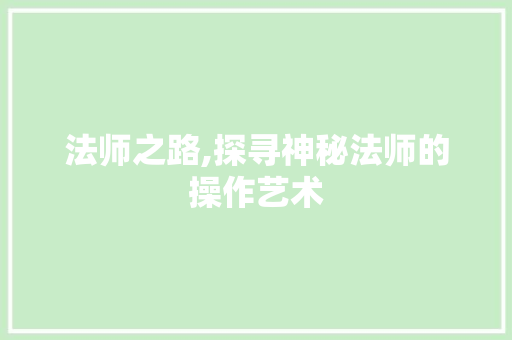 法师之路,探寻神秘法师的操作艺术
