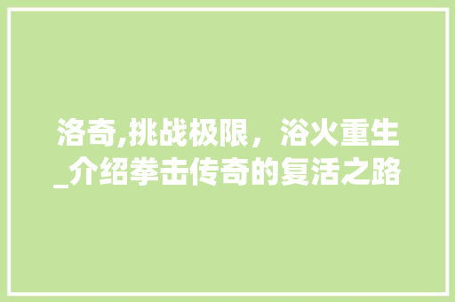 洛奇,挑战极限,浴火重生_介绍拳击传奇的复活之路 洛奇,挑战极限,浴火重生_介绍拳击传奇的复活之路