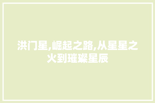 洪门星,崛起之路,从星星之火到璀璨星辰