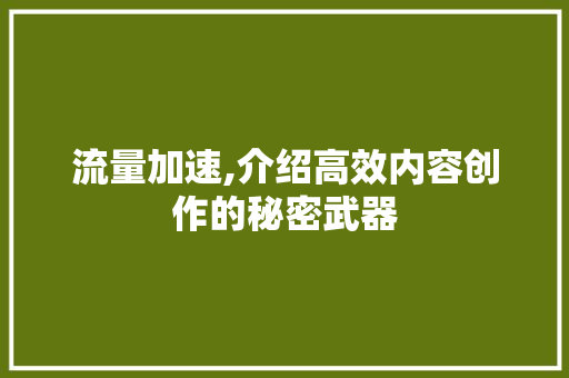 流量加速,介绍高效内容创作的秘密武器