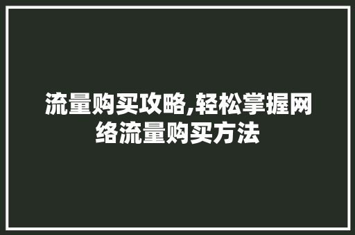 流量购买攻略,轻松掌握网络流量购买方法