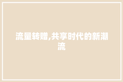 流量转赠,共享时代的新潮流
