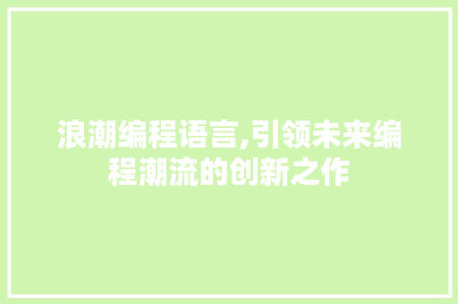 浪潮编程语言,引领未来编程潮流的创新之作 SEO教程