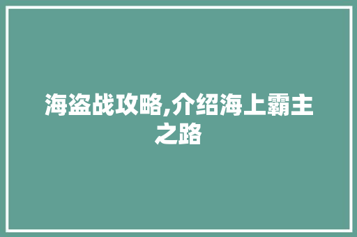 海盗战攻略,介绍海上霸主之路 友链在线