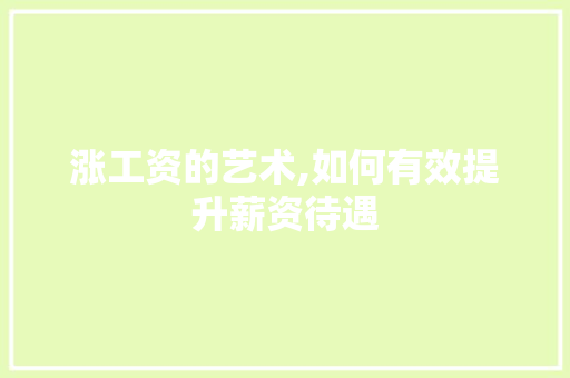 涨工资的艺术,如何有效提升薪资待遇