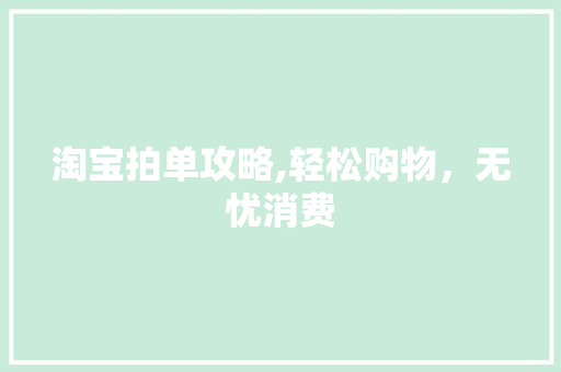 淘宝拍单攻略,轻松购物，无忧消费