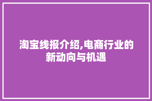 淘宝线报介绍,电商行业的新动向与机遇