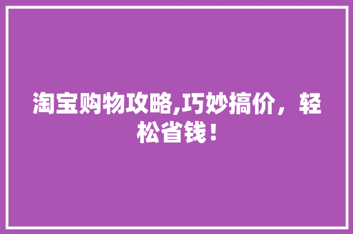 淘宝购物攻略,巧妙搞价，轻松省钱！