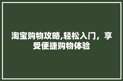 淘宝购物攻略,轻松入门，享受便捷购物体验