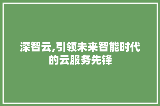 深智云,引领未来智能时代的云服务先锋
