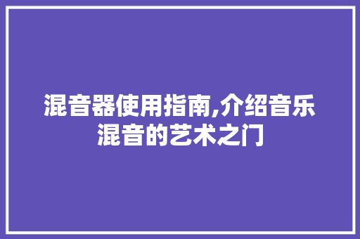 混音器使用指南,介绍音乐混音的艺术之门