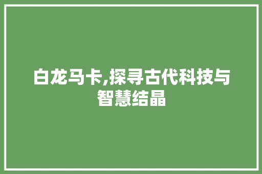 白龙马卡,探寻古代科技与智慧结晶