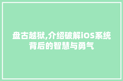 盘古越狱,介绍破解iOS系统背后的智慧与勇气