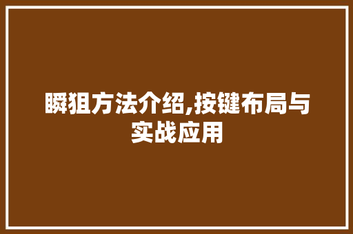 瞬狙方法介绍,按键布局与实战应用