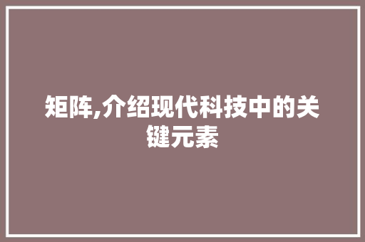 矩阵,介绍现代科技中的关键元素