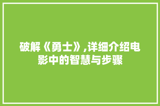 破解《勇士》,详细介绍电影中的智慧与步骤